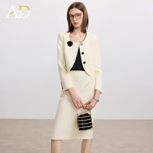 AD米白色名媛范两件套女高腰半身裙秋冬新款职场通勤圆领短外套 商品图3