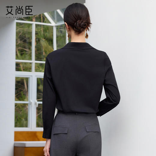 艾尚臣新款高级感黑色轻熟风V领衬衫气质简约通勤正式场合上衣 商品图4