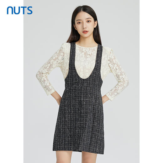 NUTS商场同款设计感小众气质蕾丝背带长袖连衣裙套装女242103356 商品图0