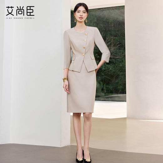 艾尚臣高级感职业套装裙两件套女七分袖西装通勤穿搭气质干练正装 商品图3