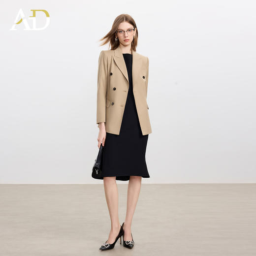 AD卡其色天丝羊毛西服女套装高级感搭配两件套无袖连衣裙2025新款 商品图2