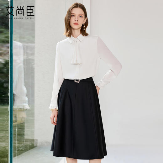 艾尚臣简约白色衬衫套装女2025秋高级感穿搭气质轻熟风职业装套裙 商品图0