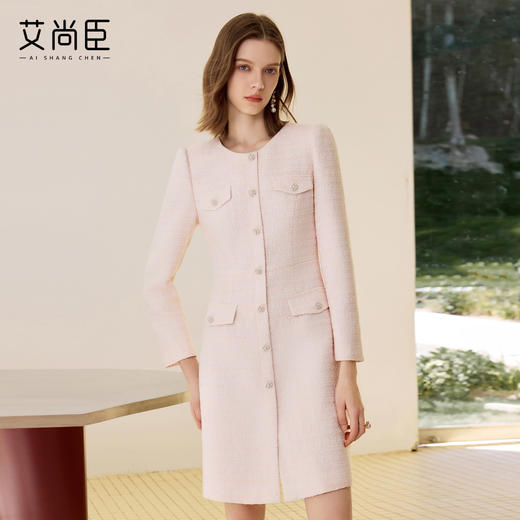 艾尚臣小香风气质连衣裙女2025秋冬新款圆领优雅修身显瘦通勤裙子 商品图3