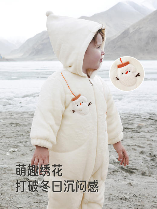 英氏婴儿哈衣针织夹棉连帽冬季保暖连体衣宝宝爬服YRHFJ4R031A 商品图3