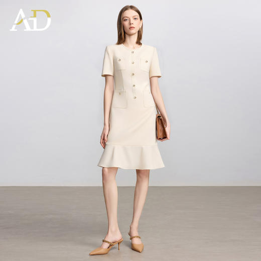 AD米白色小香风日常通勤连衣裙女2025新款夏季前台接待美容院工作 商品图3