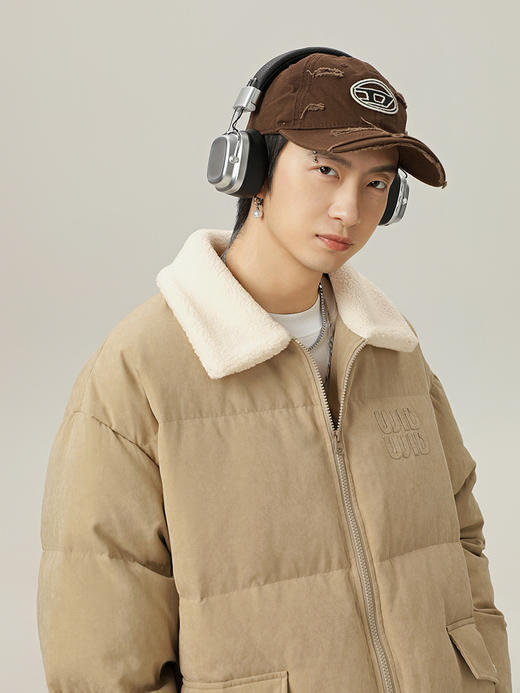 【YW】无忧购美式雪花纹工装毛领棉服冬季款仿羊羔绒翻领厚外套下摆可调棉衣  L5127（截单后3-5天发货） 商品图2