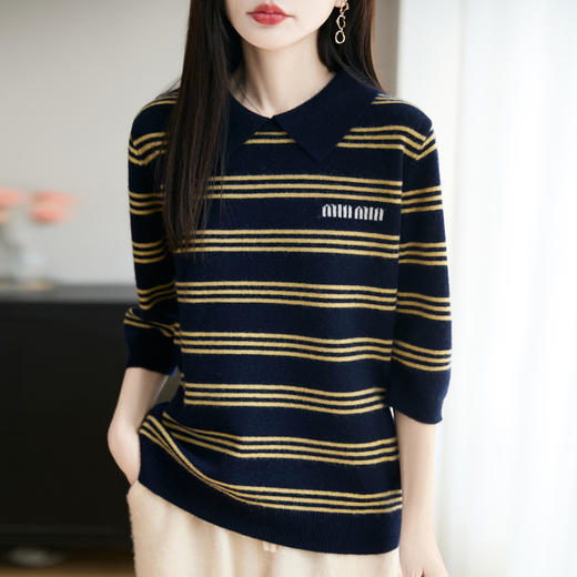 丁摩 100%纯羊毛Polo领字母套头打底针织衫毛衣M2-2510 商品图3