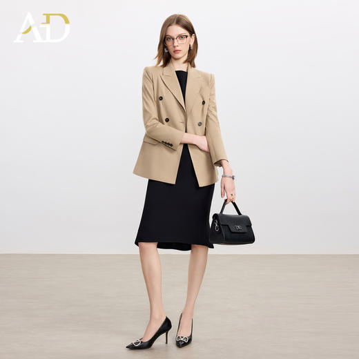 AD卡其色天丝羊毛西服女套装高级感搭配两件套无袖连衣裙2025新款 商品图3