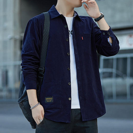 灯芯绒长袖衬衫男款春秋季纯棉衬衣男士工装外套痞帅休闲男装 商品图1