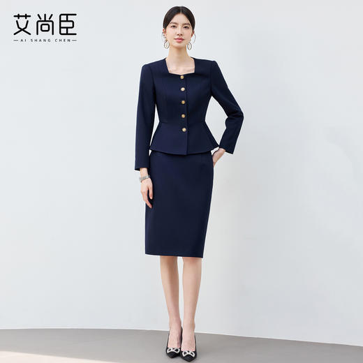 艾尚臣2025新款藏青色高级感西装套装气质时尚半裙修身显瘦工作服 商品图3