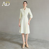 AD米色中袖连衣裙女气质名媛高端女神范高级感小翻领大摆西装裙子 商品缩略图0