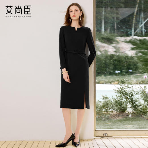艾尚臣黑色西装连衣裙女气质高端小个子职业装主持人上镜装小黑裙 商品图3