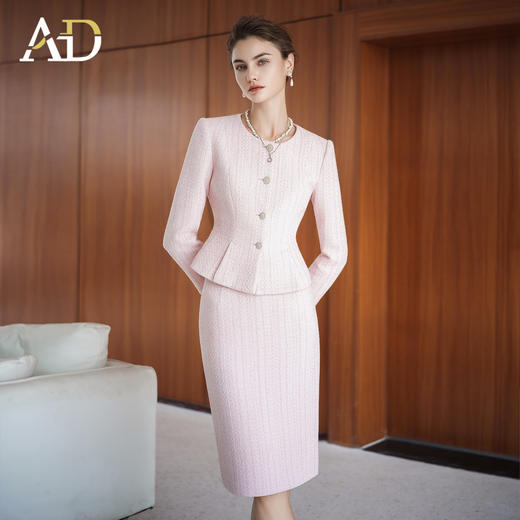 AD法式圆领羊毛长袖套装女2025年新款富家千金西装套装秋冬两件套 商品图0