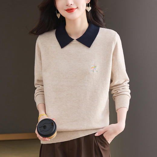 洋气减龄毛衣内搭短款打底衫，宽松显瘦娃娃领上衣CC-27-25176 商品图3