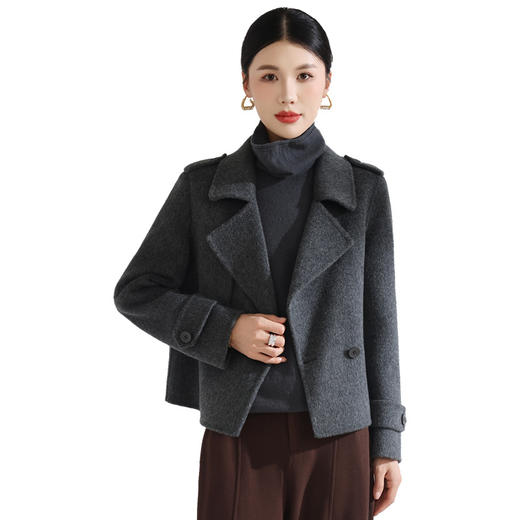 百媚生 双面呢纯羊毛大衣短款双排扣气质休闲西装领显瘦小个子百搭外套 商品图4