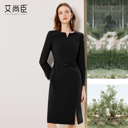 艾尚臣黑色西装连衣裙女气质高端小个子职业装主持人上镜装小黑裙 商品图1