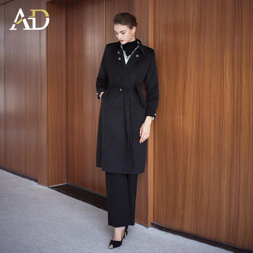 AD羊毛呢子大衣女黑色赫本风收腰气质中长款外套2025秋冬保暖外套 商品图2