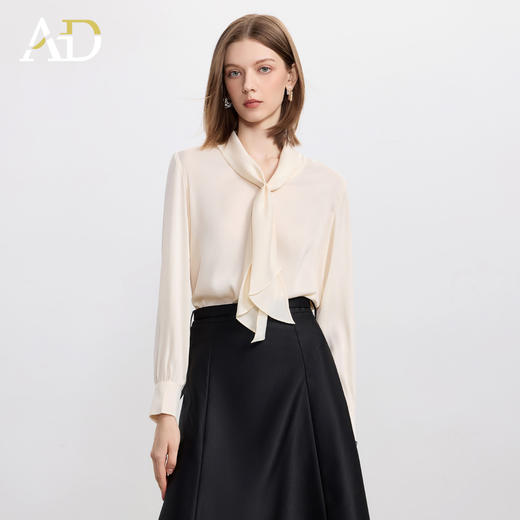 AD法式优雅飘带气质宽松垂坠感纯色衬衫女2025秋季新款百搭职业装 商品图0