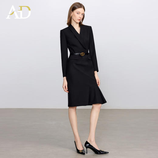 AD简单大方连衣裙女高端天丝羊毛长袖西装裙子2025新款黑色职业装 商品图2