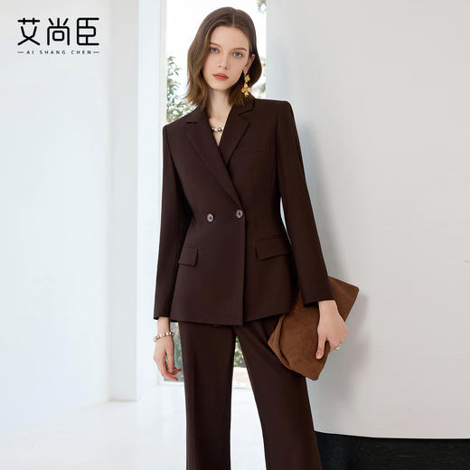艾尚臣羊毛职业套装女秋冬贵气感老钱风西装红棕色高级感西服正装 商品图2