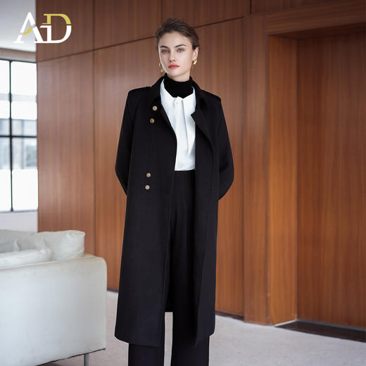AD羊毛大衣女秋冬2025新款宽松直筒翻领风衣外套高端收腰黑色呢子 商品图4