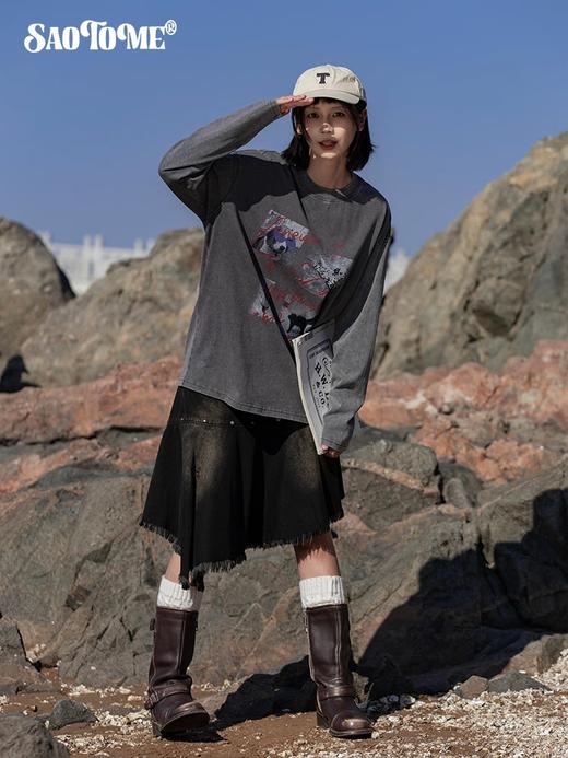 早乙女惠子saotome/STMTX13452/脏染水洗动物印花长袖t 商品图1