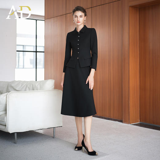 AD黑色高级感银丝细闪西装伞裙女2025新款单排扣西服两件套名媛风 商品图1