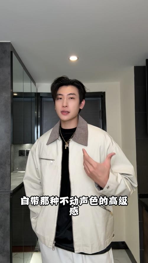 B2571SDSA男士秋冬新款痞帅男装美式拉链口袋拼皮翻领夹克百搭宽松外套 商品图0