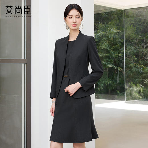 艾尚臣2025新款黑色高级感西服套装时尚气质职业装正式场合两件套 商品图1