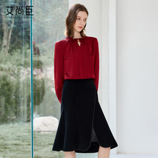 艾尚臣红色气质衬衫套装裙女早秋高级感设计感职业装轻职场工作服 商品图0
