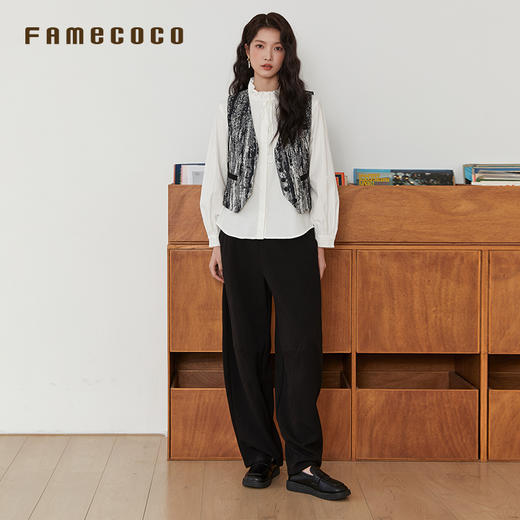 Famecoco范可儿马夹拼接系带V字领迷彩外穿马甲通勤女装春秋款FAB6CA022 商品图3