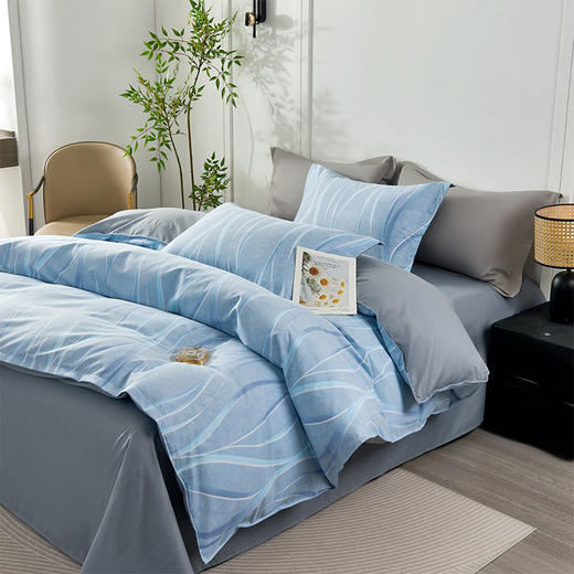杉杉家纺 时尚纯棉磨毛四件套—岁月长河-蓝 QFS-2610 商品图0