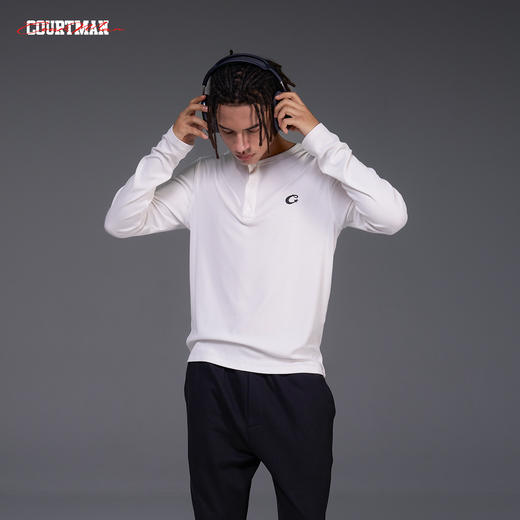 COURTMAN野球帝软糯丝滑螺纹坑条亨利领长袖T恤秋季新品情侣百搭 商品图4