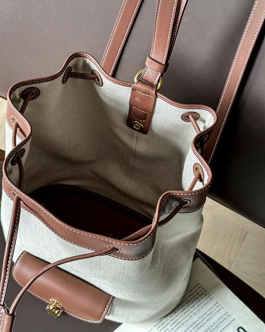 单品包邮 现货 THS-无 大牛工厂 lp家帆布拼皮水桶双肩包 CQ1420 商品图5