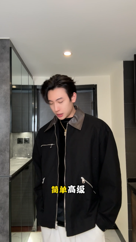 B2571SDSA男士秋冬新款痞帅男装美式拉链口袋拼皮翻领夹克百搭宽松外套