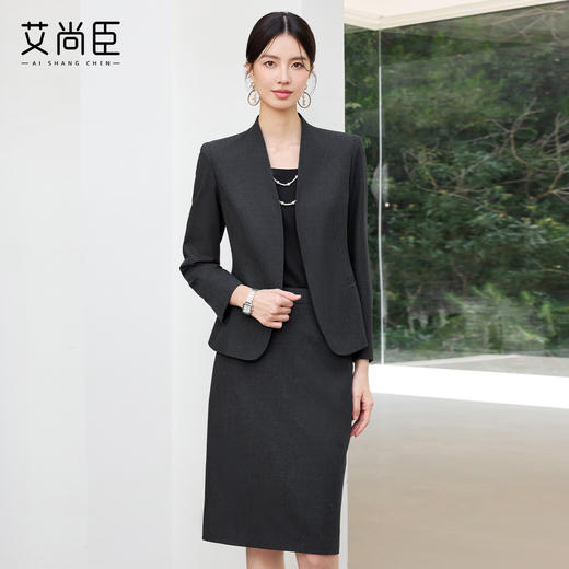 艾尚臣2025新款高级感时尚气质黑灰色西装酒店经理修身显瘦两件套 商品图1