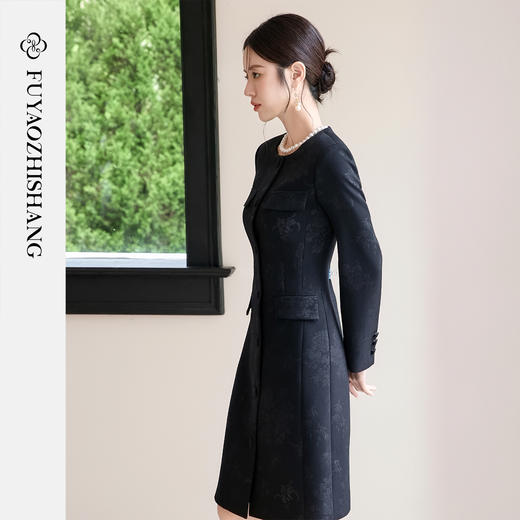 FUYAO扶摇 肌理感提花连衣裙女秋季新款黑色西装裙中国风优雅裙子 商品图4