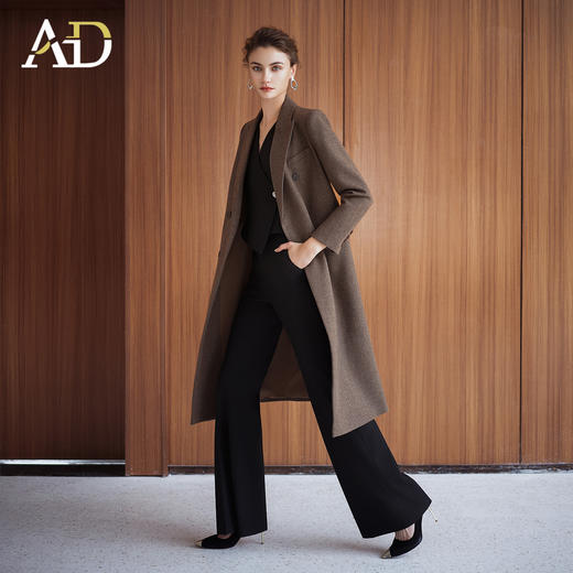 AD秋冬高级感棕色羊毛大衣女2025新款英伦风直筒中长款毛呢外套 商品图1