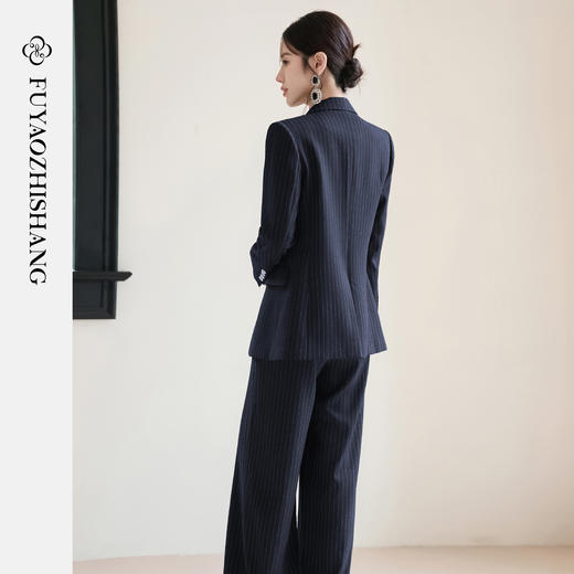 FUYAO扶摇 藏青色条纹西装套装女秋2025新款高级感西服马甲三件套 商品图4