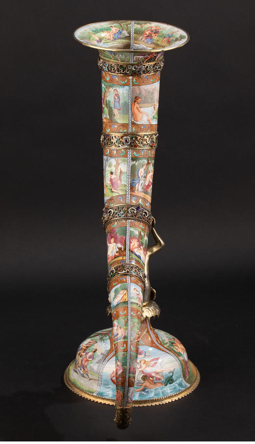 独角鹿西洋古董 1880年代奥地利出品古希腊神话主题珐琅彩绘银镀金装饰「丰饶之角」摆件 商品图3