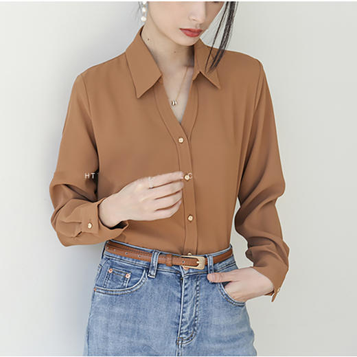 春款法式仿醋酸衬衫  设计感小众 休闲宽松显瘦 减龄职业上衣 W# 商品图3