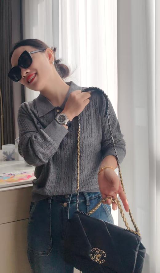 拉夫小拧花超细羊毛含桑蚕丝POLO领毛衫 商品图2