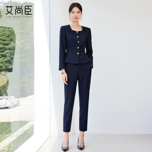 艾尚臣高级感藏青色西装气质优雅百搭酒店经理前台正式场合职业装 商品图3