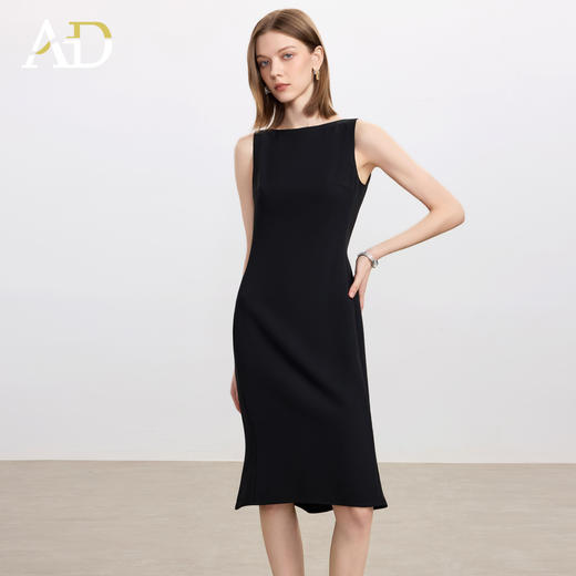 AD圆领醋酸连衣裙女夏季洋气显瘦通勤气质时尚无袖职业装中长款裙 商品图1