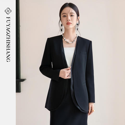 FUYAO扶摇 高级感醋酸女装2025秋款西装两件套法式复古小西服上衣 商品图1