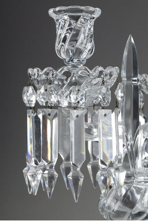 独角鹿西洋古董 20世纪法国水晶工坊巴卡拉出品Médaillon圆雕纹款双枝头水晶烛台一对 商品图5