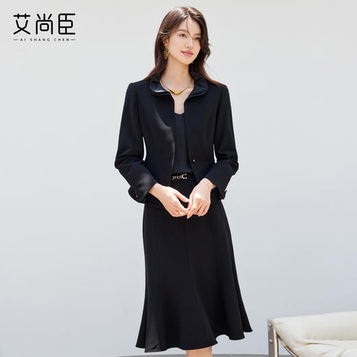 艾尚臣2025新款高级感黑色西装气质优雅正式场合时尚鱼尾裙两件套 商品图0