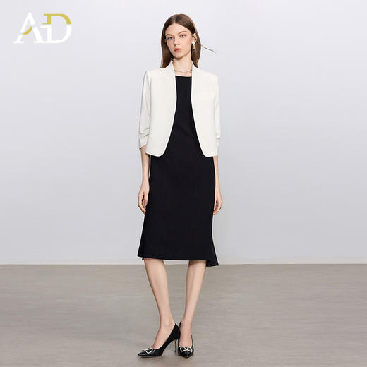 AD简约米白色无领西装外套女新款一粒扣职业装套装经理律师工作服 商品图4