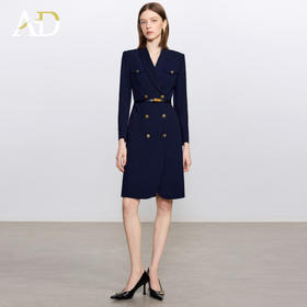 AD简单大方高级感穿搭2025新款长袖西服裙双排扣职业装藏青色工装