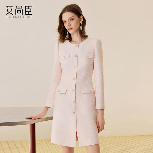 艾尚臣小香风气质连衣裙女2025秋冬新款圆领优雅修身显瘦通勤裙子 商品图0